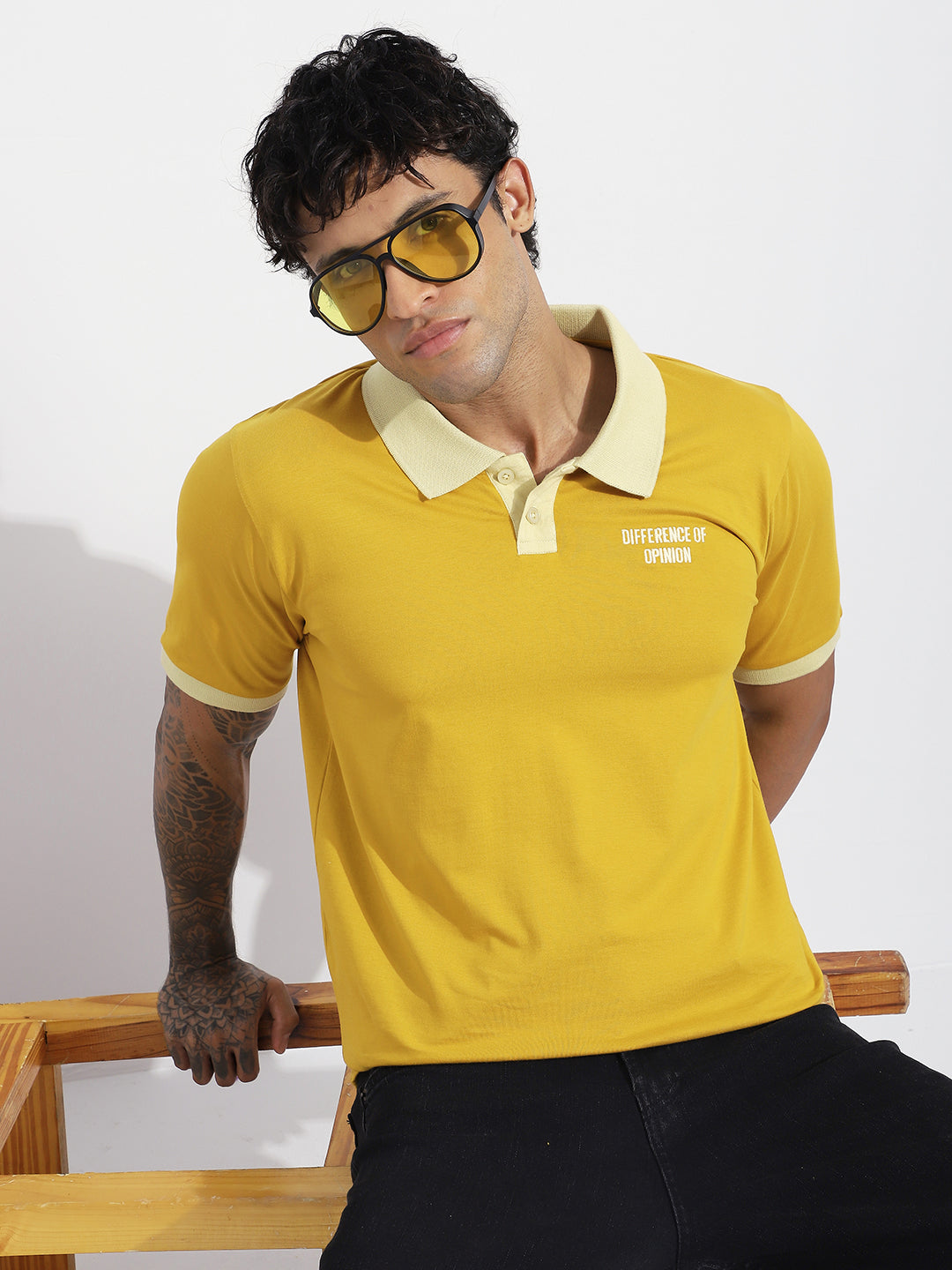 Mens Half Sleeve Polo Neck Back Embroidered Relaxed Fit Tshirts