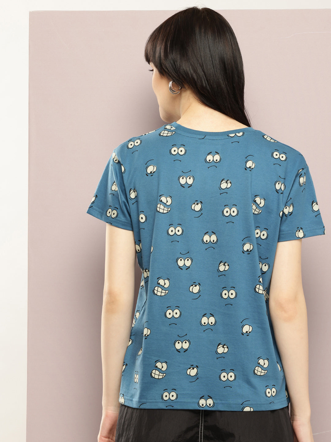 Womens Half Sleeve Round Neck All-Over Printed Boxy Fit Tshirts