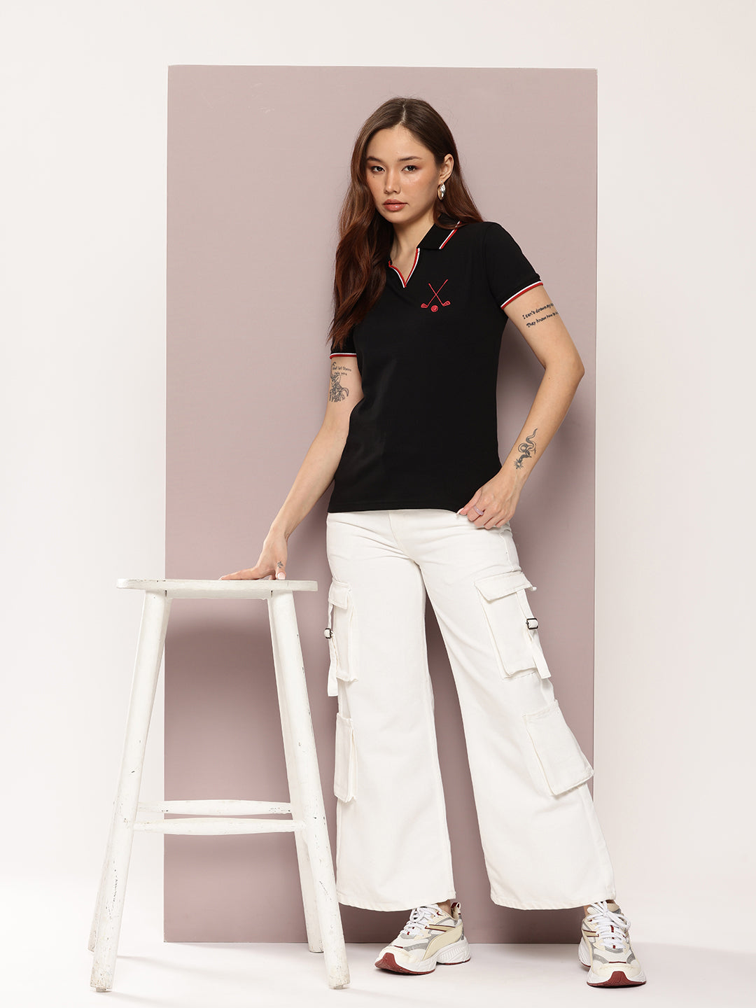 Womens Half Sleeve Polo Neck Embroidered Regular Fit Tshirts