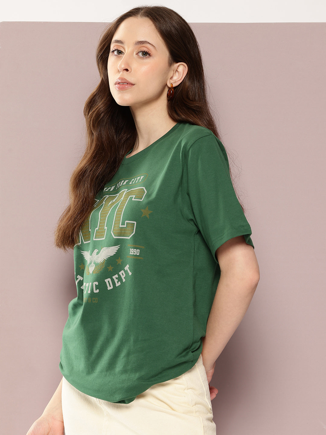 Womens Half Sleeve Round Neck Printed Oversized Fit Tshirts