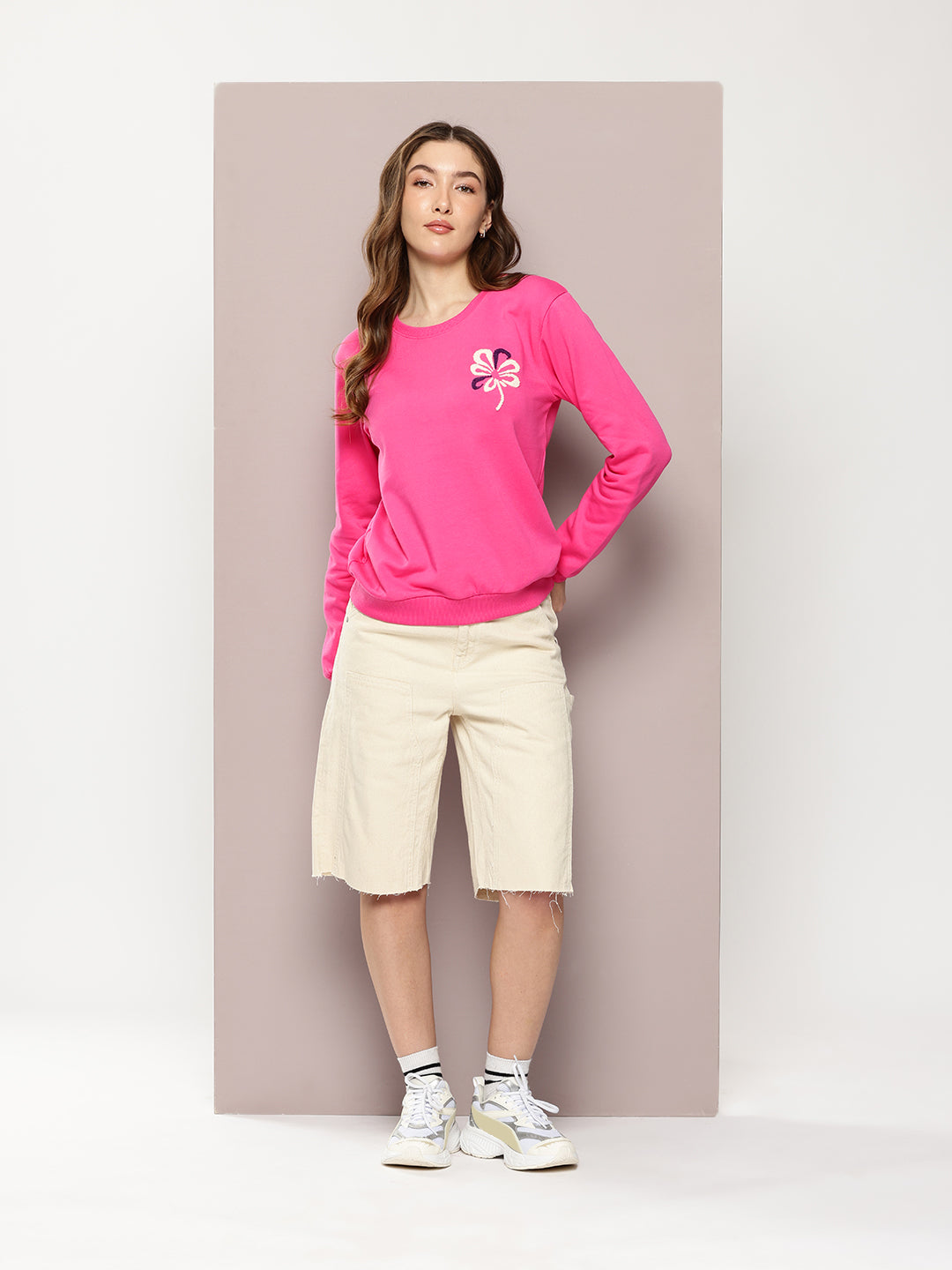 Womens Full Sleeve Round Neck Embroidered Relaxed Fit Tshirts