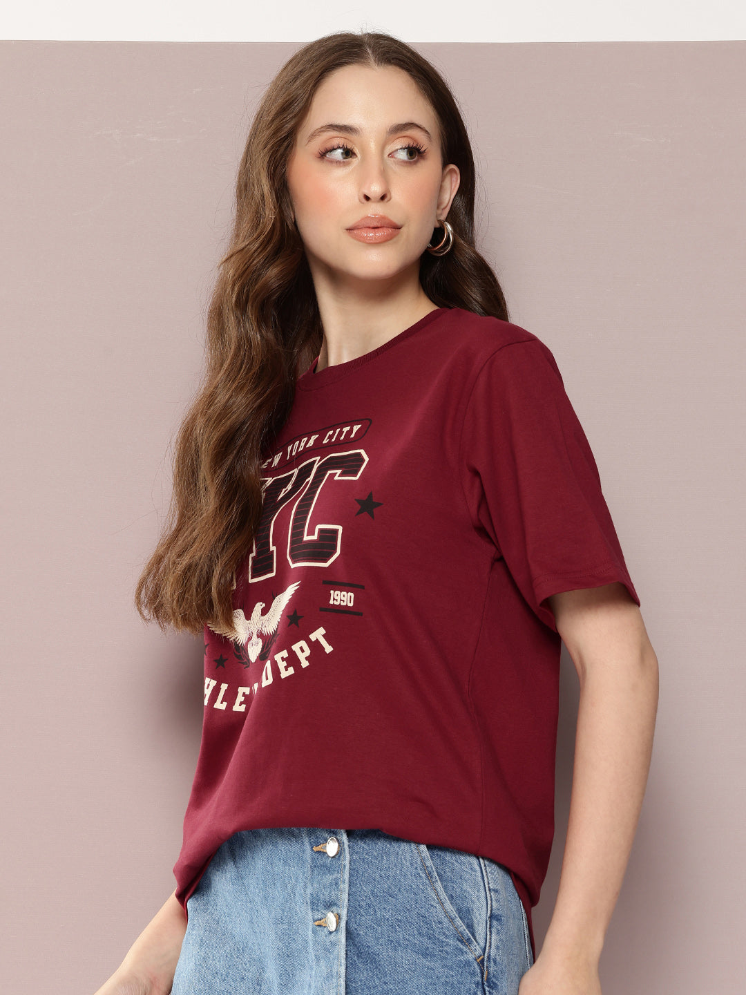 Womens Half Sleeve Round Neck Printed Oversized Fit Tshirts