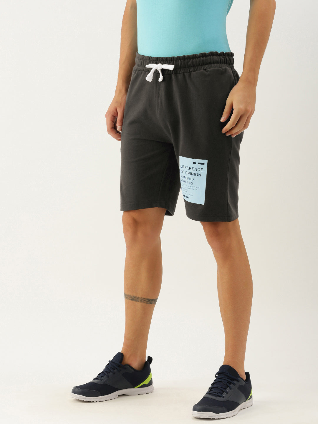 Men Grey Typography Printed Mid-Rise Regular Shorts