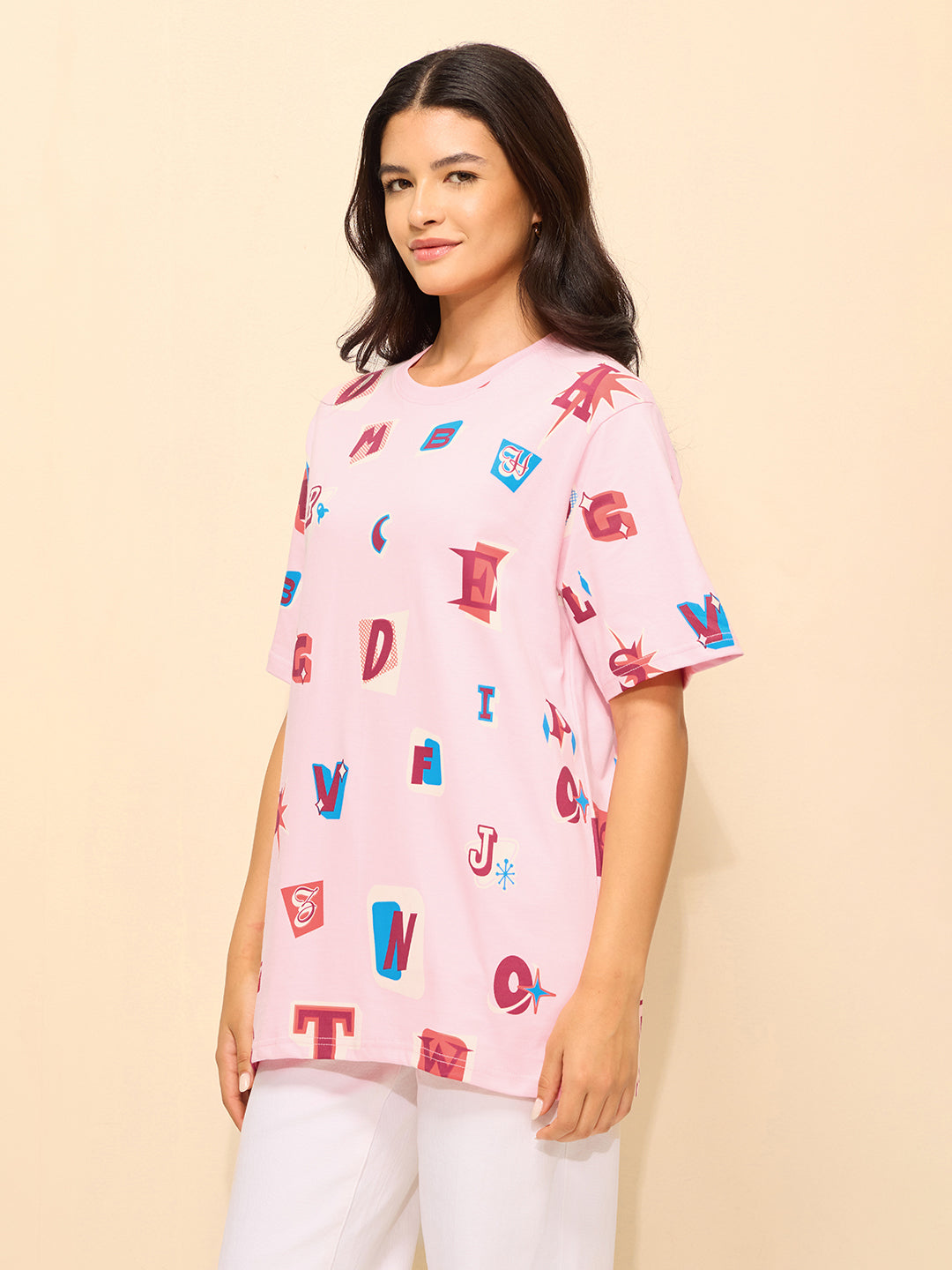 Womens Printed Oversized Cotton T-Shirt