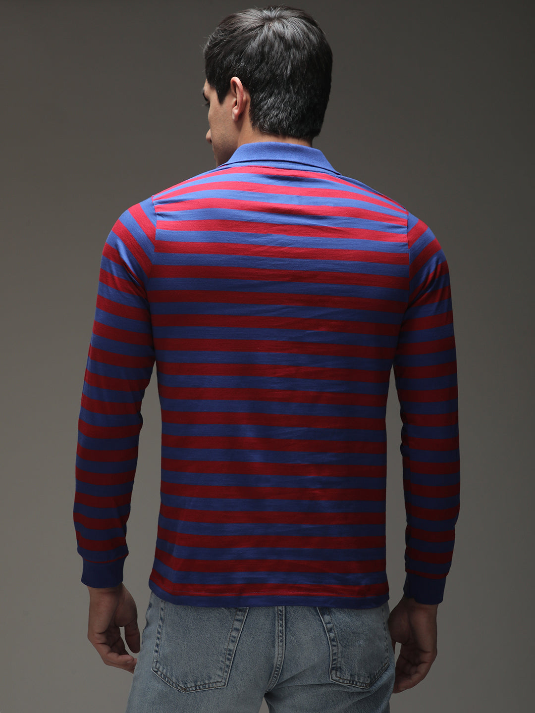 Mens Full Sleeve Polo Neck Striped Regular Fit Tshirts