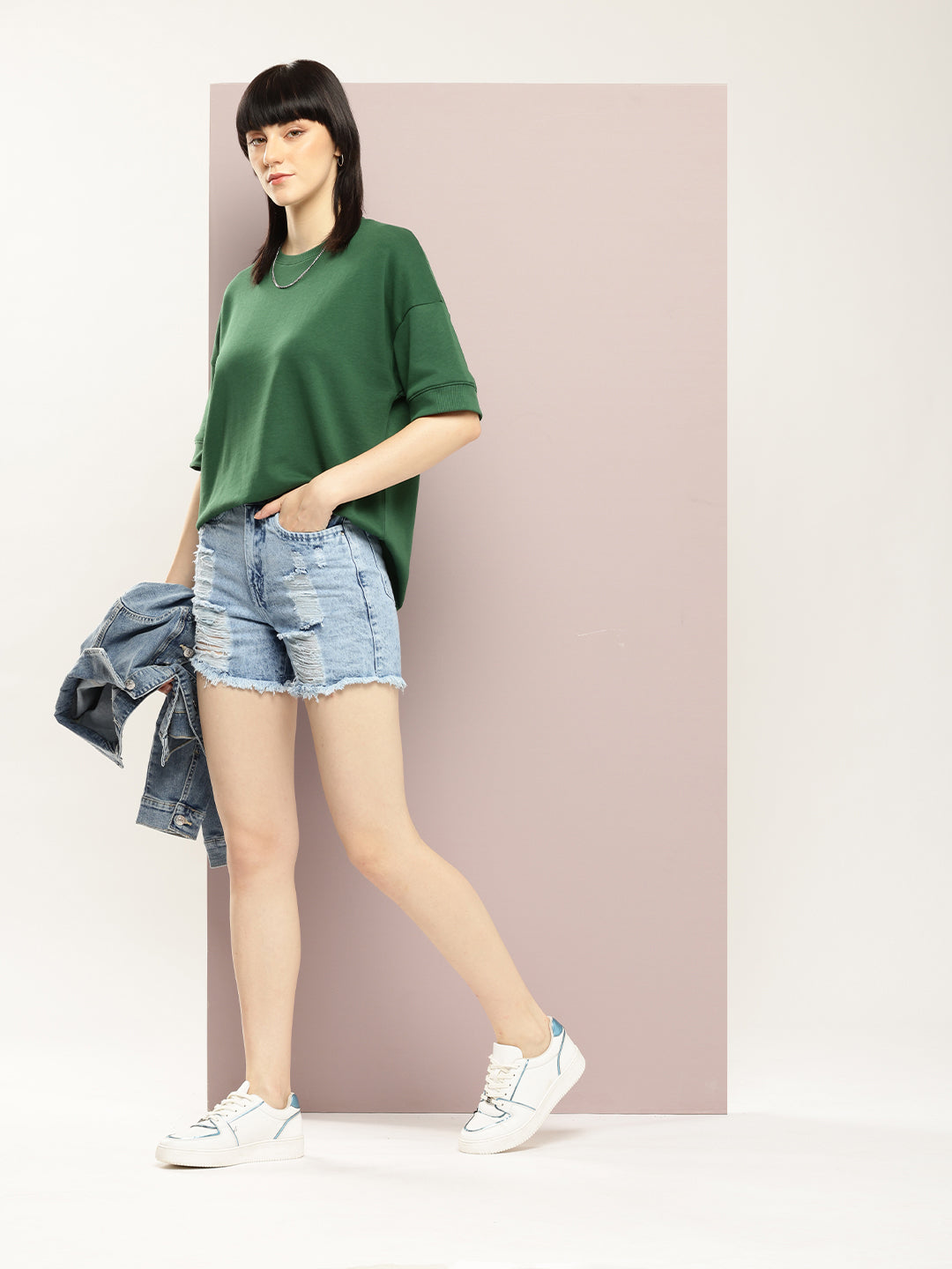 Womens Half Sleeve Round Neck Solid Oversized Fit Tshirts