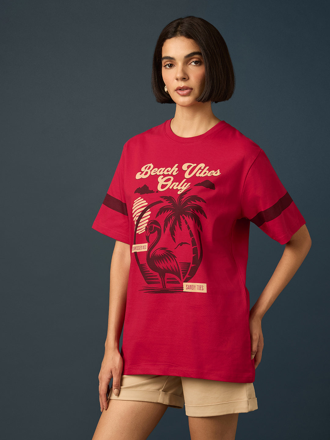 Womens Short Sleeve Printed Oversized Fit Tshirt 