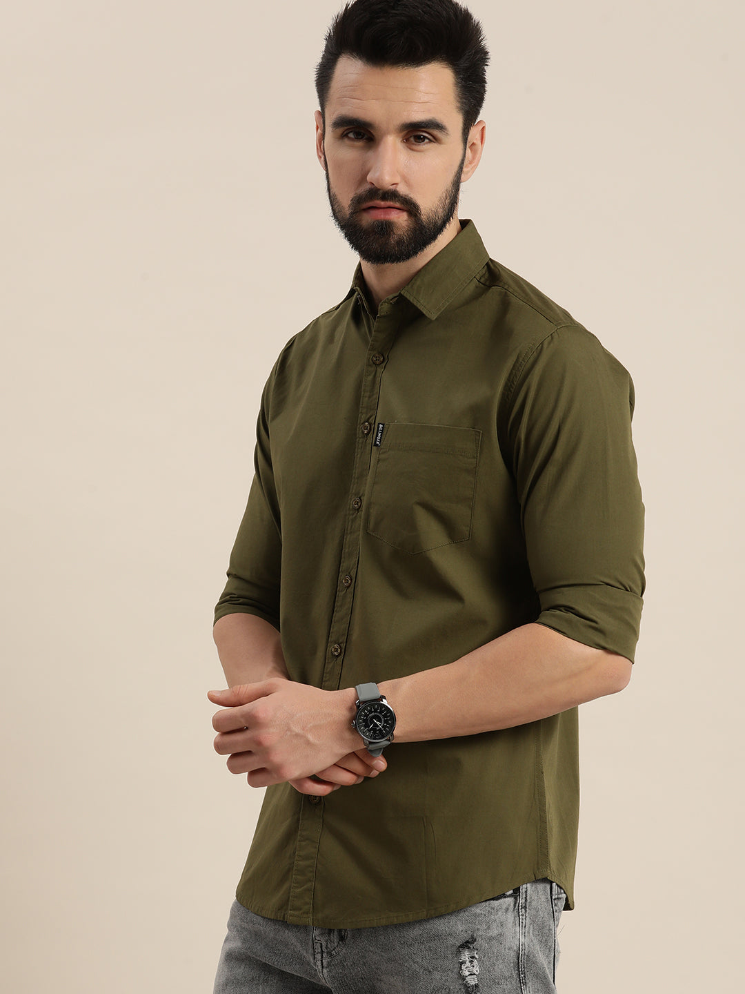 Mens Plain Full Sleeve Shirt With Pocket