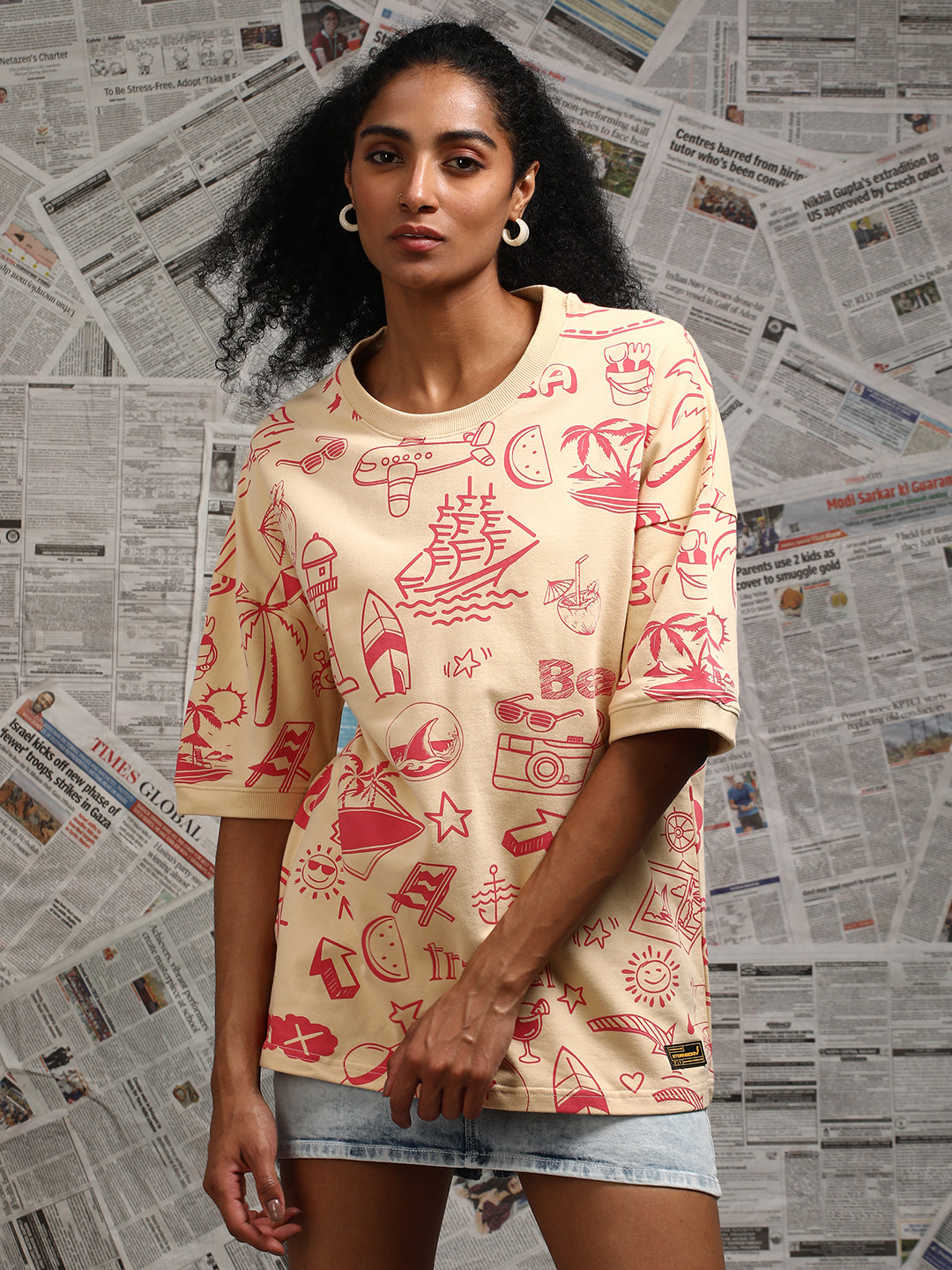 Mens Half Sleeve Drop Shoulder Printed Oversized Fit T-Shirts