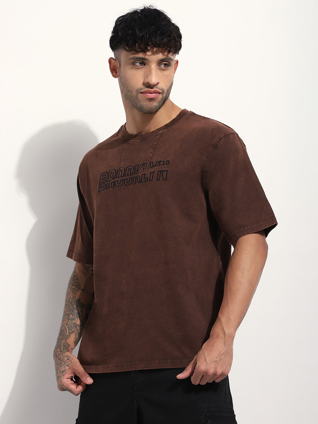 Mens Half Sleeve Round Neck Embroidered Oversized Fit Tshirts
