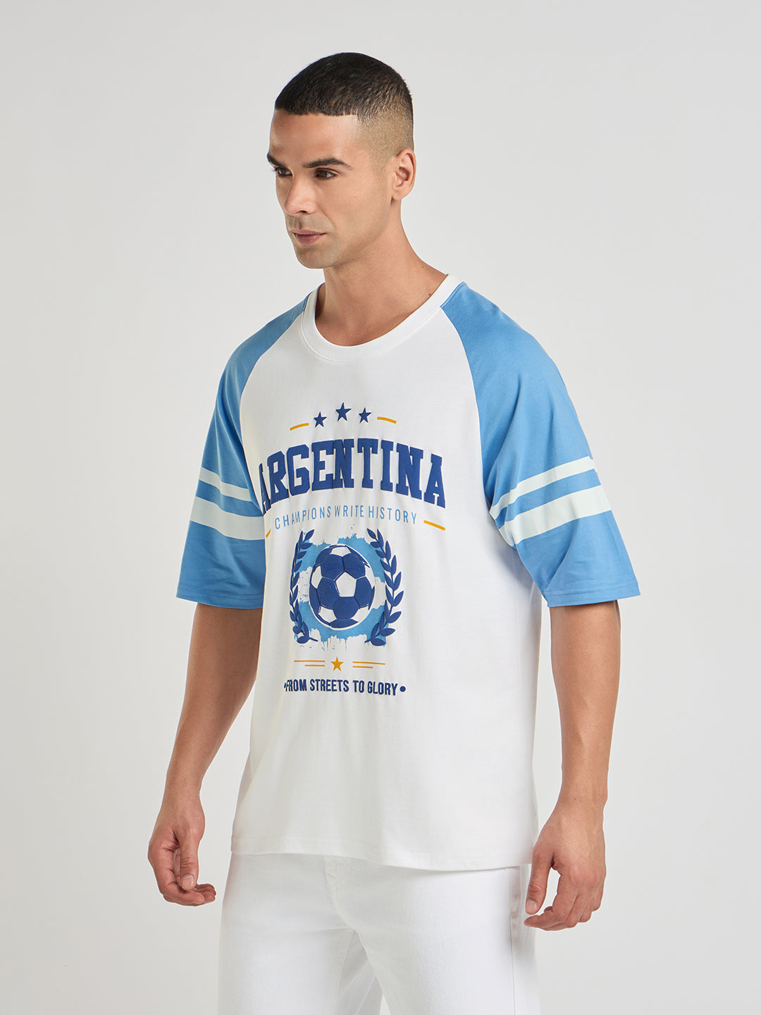 Mens Foot Ball Team Printed Oversized Raglan Sleeve Tshirt