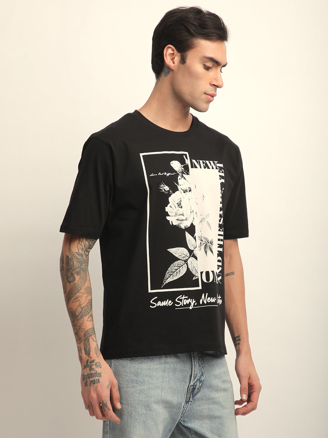 Mens Half Sleeve Round Neck Printed Oversized Fit Tshirts