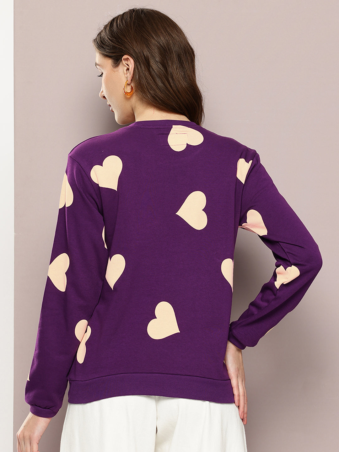 Womens Full Sleeve Round Neck Printed Relaxed Fit Tshirts