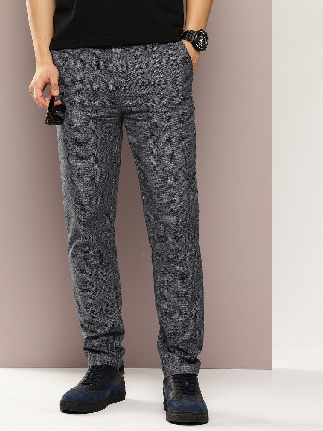 Men Checked Slim Fit Chinos Casual Trousers