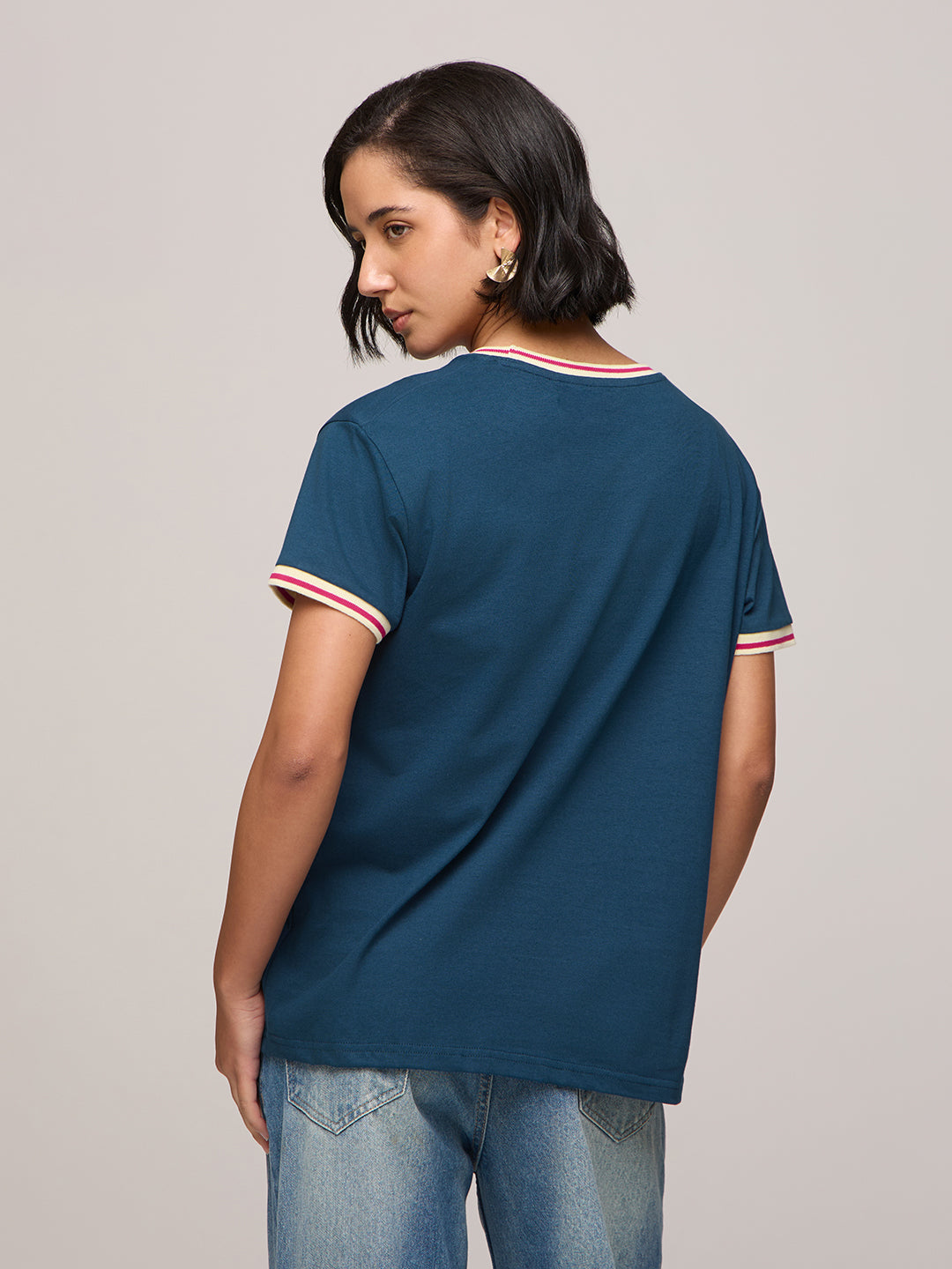 Womens Printed Boxy Regular Fit Cotton T-Shirt