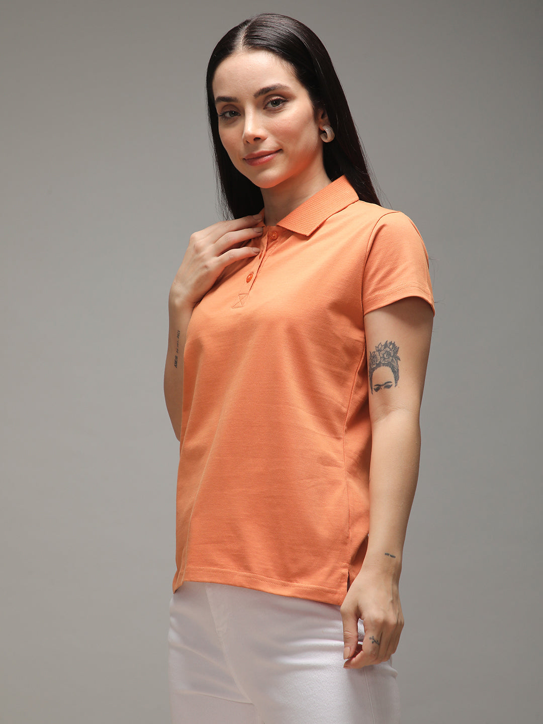 Womens Half Sleeve Polo Neck Solid Regular Fit Tshirts