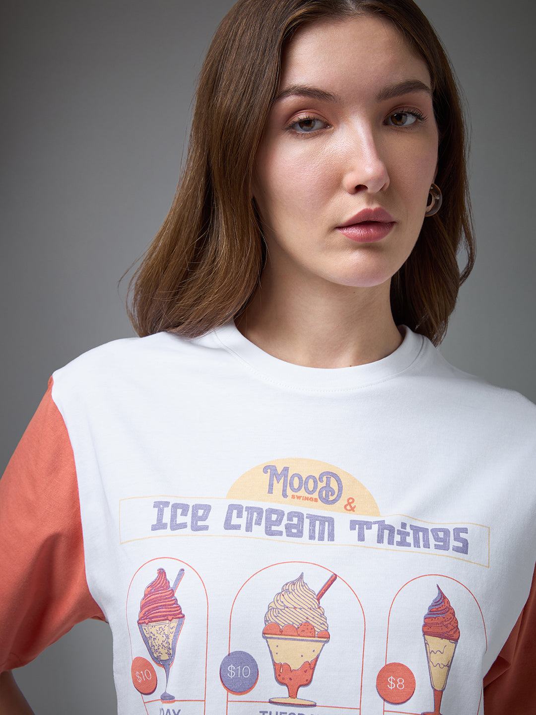 Womens Printed Round Neck Oversized Fit Tshirt