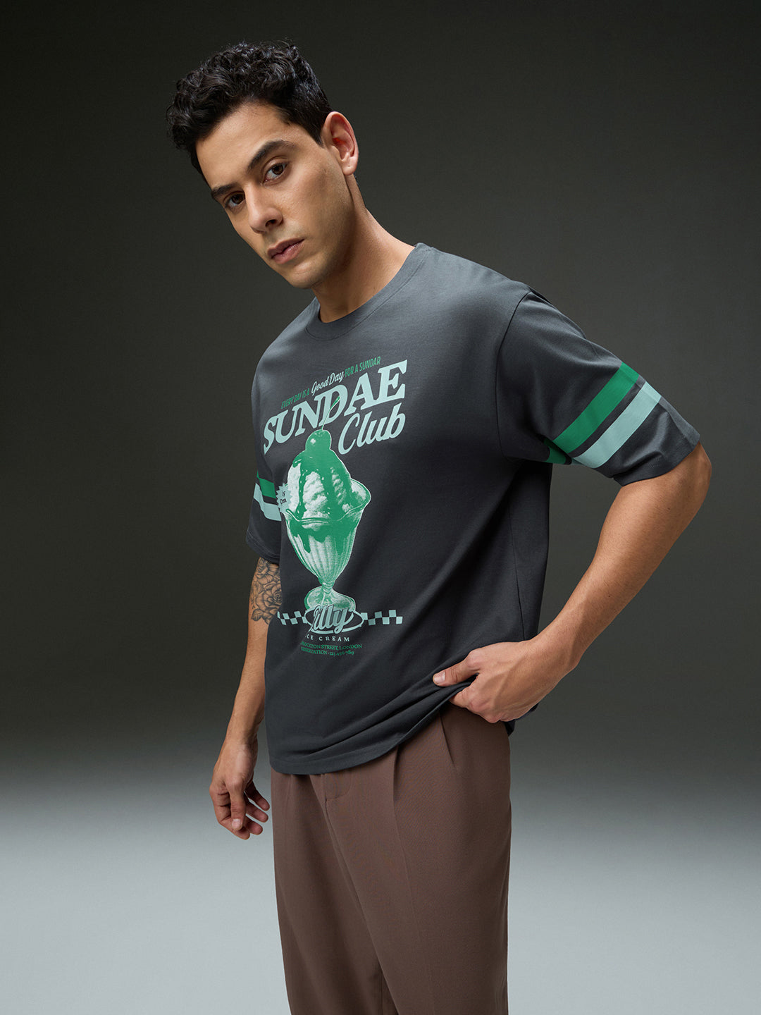 Mens Round Neck Half Sleeve Printed Oversized Fit Tshirt