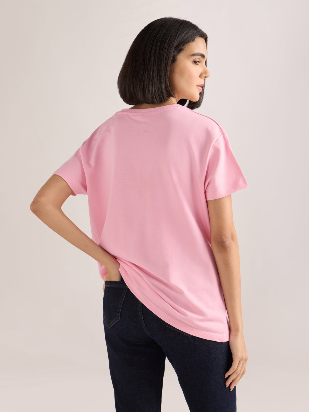 Womens Embroidery Boxy Regular Fit French Terry Cotton Tshirt