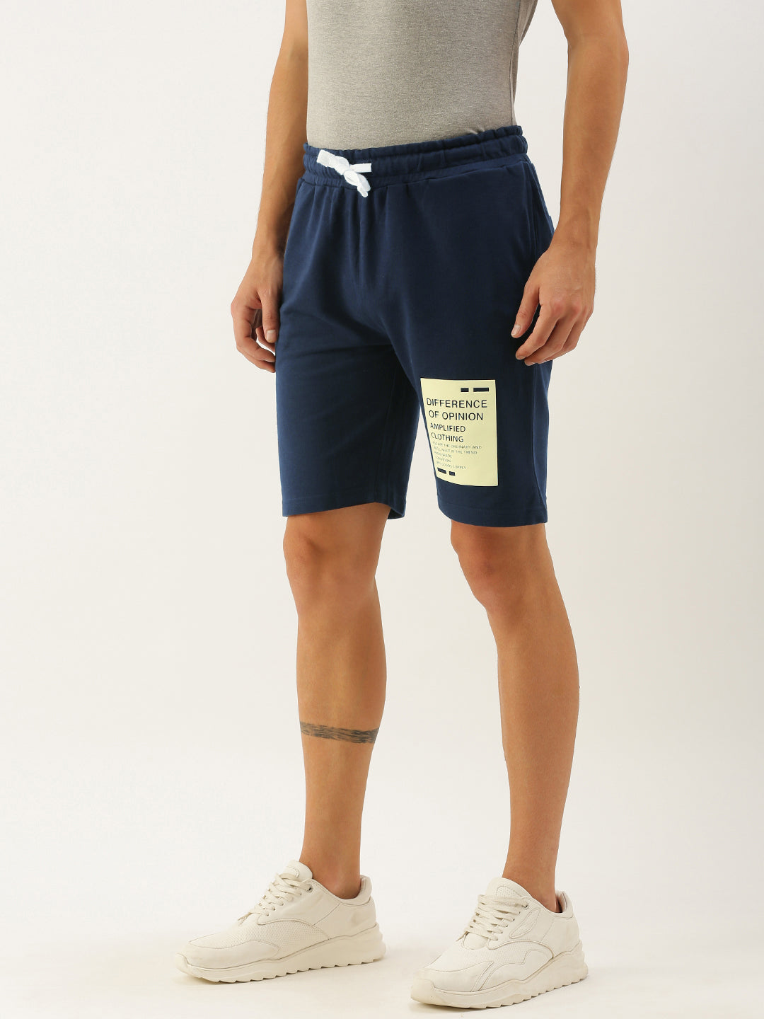 Men Navy Blue Typography Printed Mid-Rise Regular Shorts