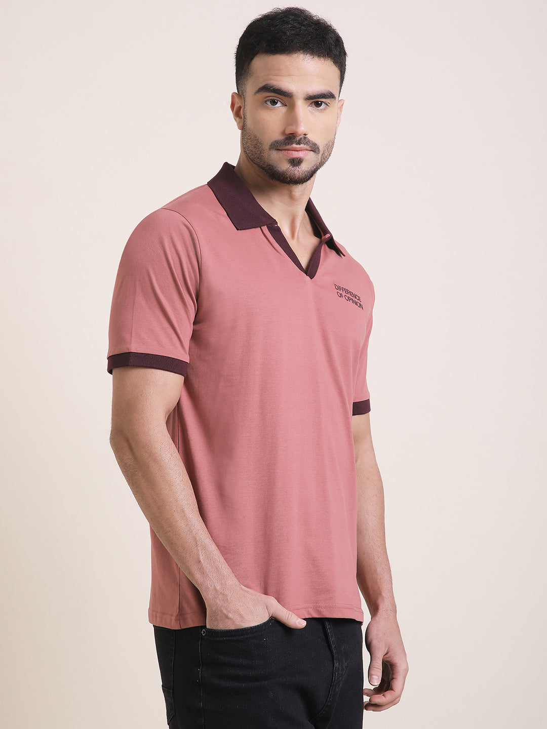 Mens Half Sleeve Polo Neck Back Embroidered Relaxed Fit Tshirts