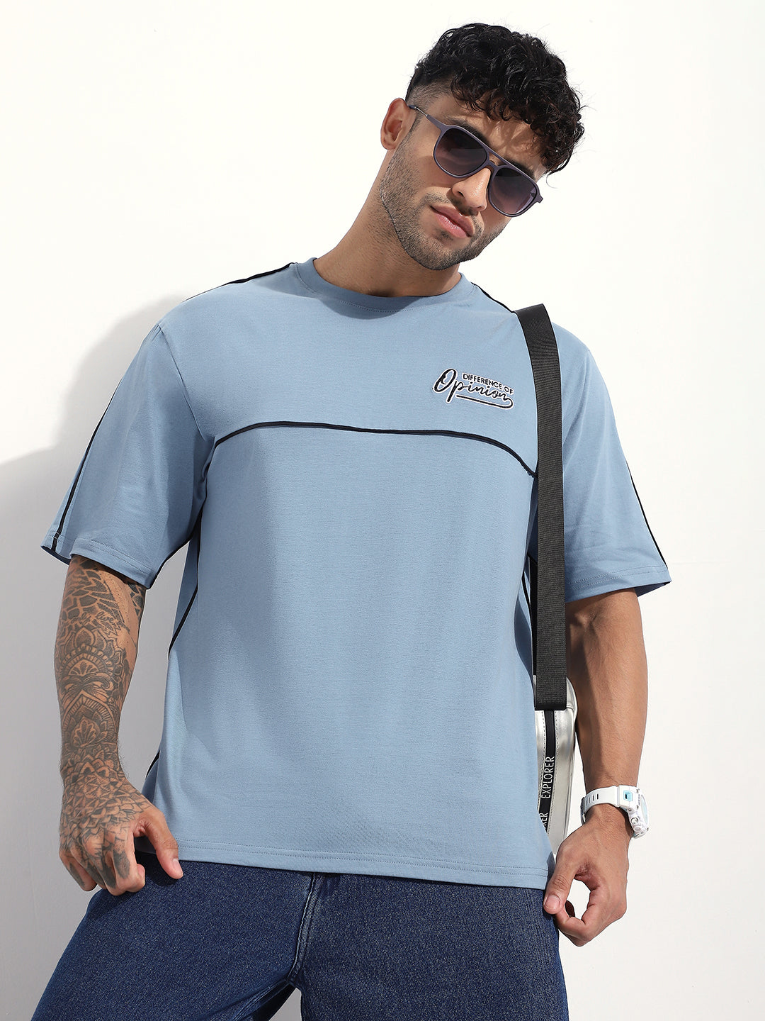 Mens Half Sleeve Round Neck Embroidered Oversized Fit Tshirts
