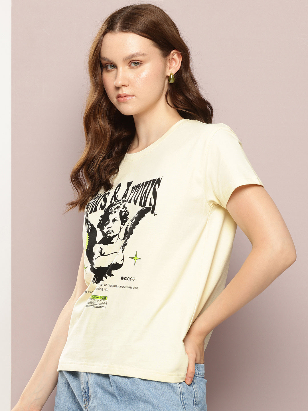 Womens Half Sleeve Round Neck Printed Boxy Fit Tshirts