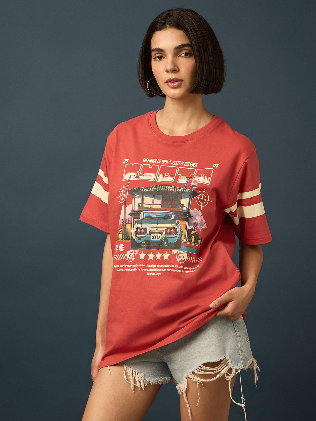 Womens Short Sleeve Printed Oversized Fit Tshirt 