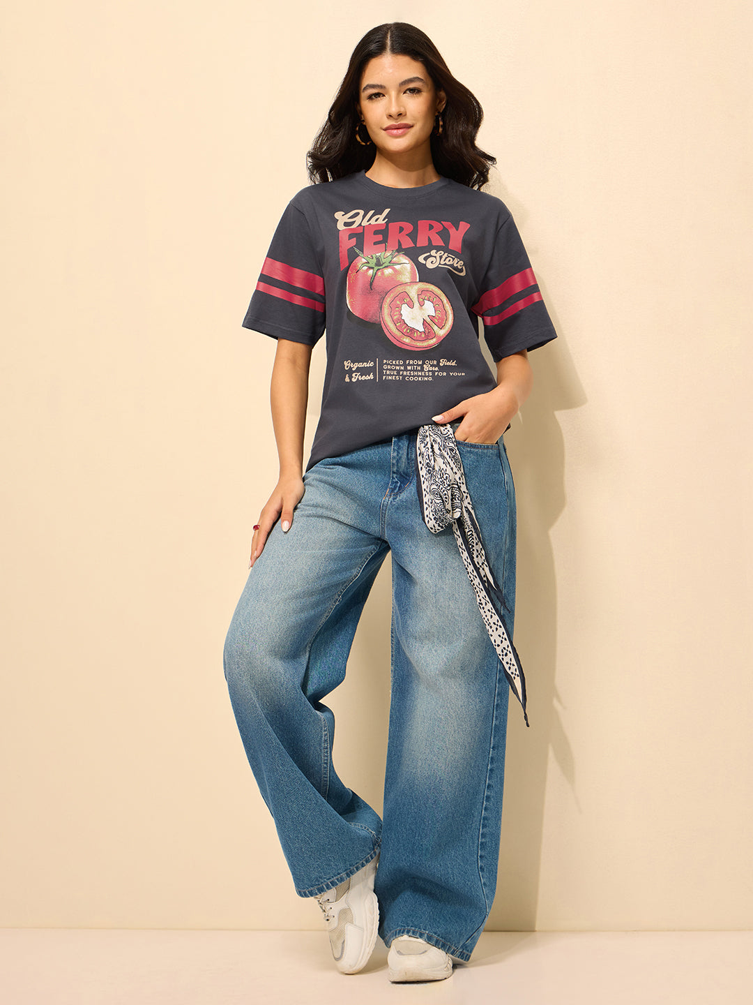 Womens Printed Oversized Cotton T-Shirt