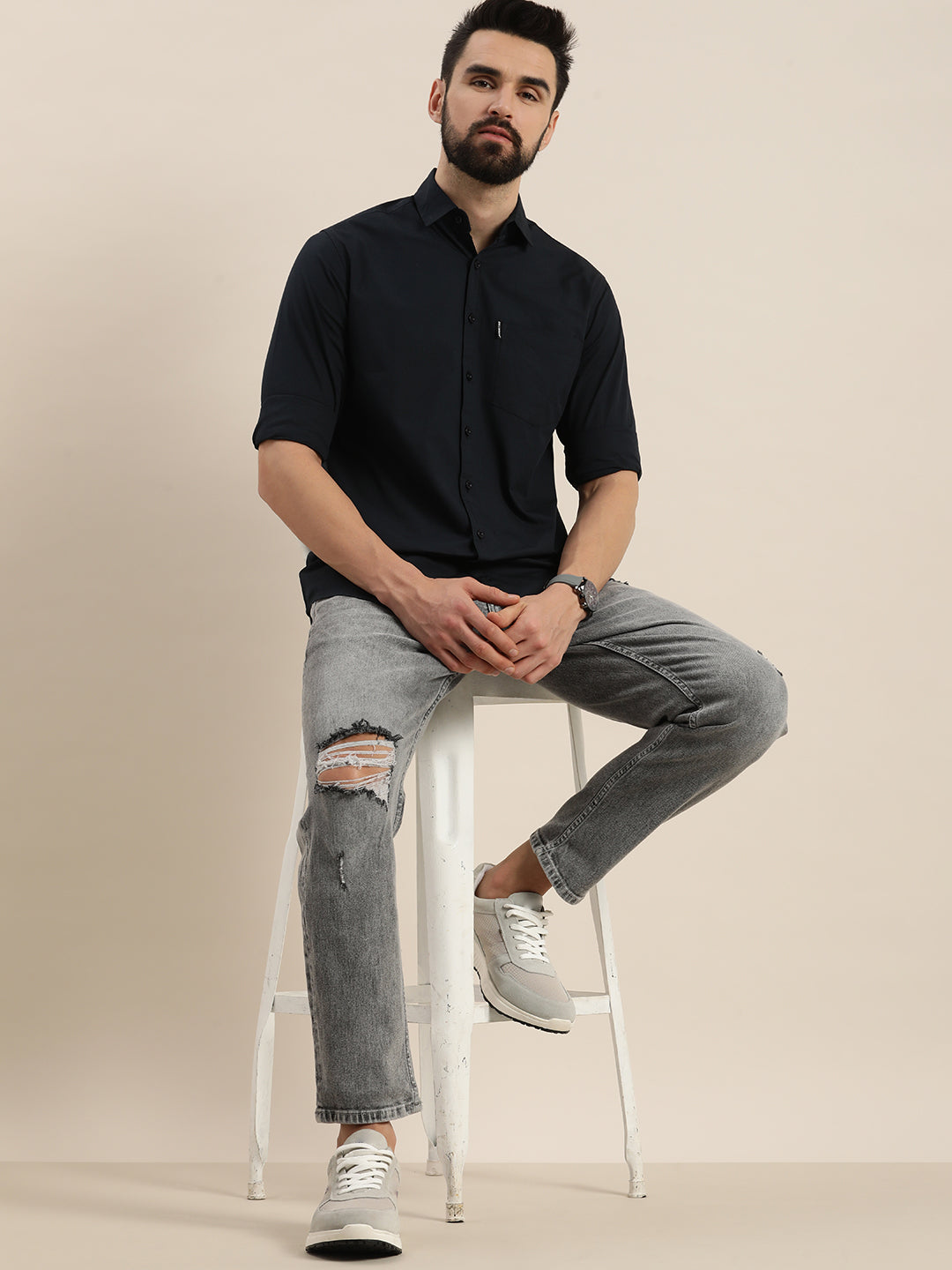 Mens Plain Full Sleeve Shirt With Pocket