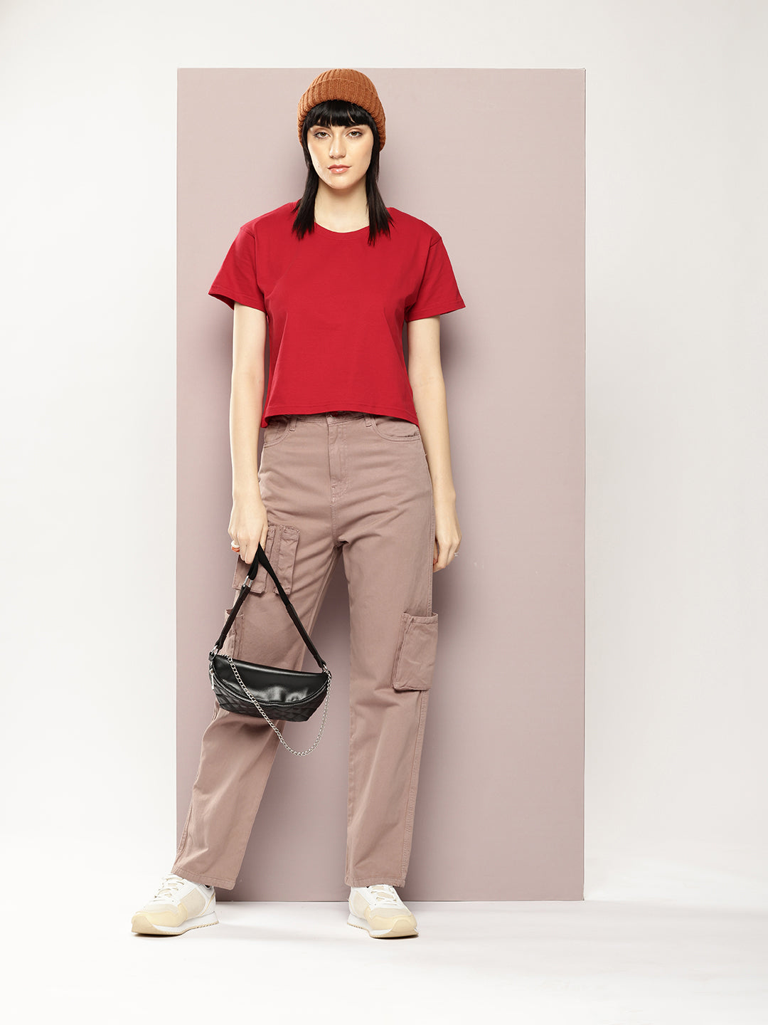 Womens Half Sleeve Round Neck Solid Boxy Fit Tshirts
