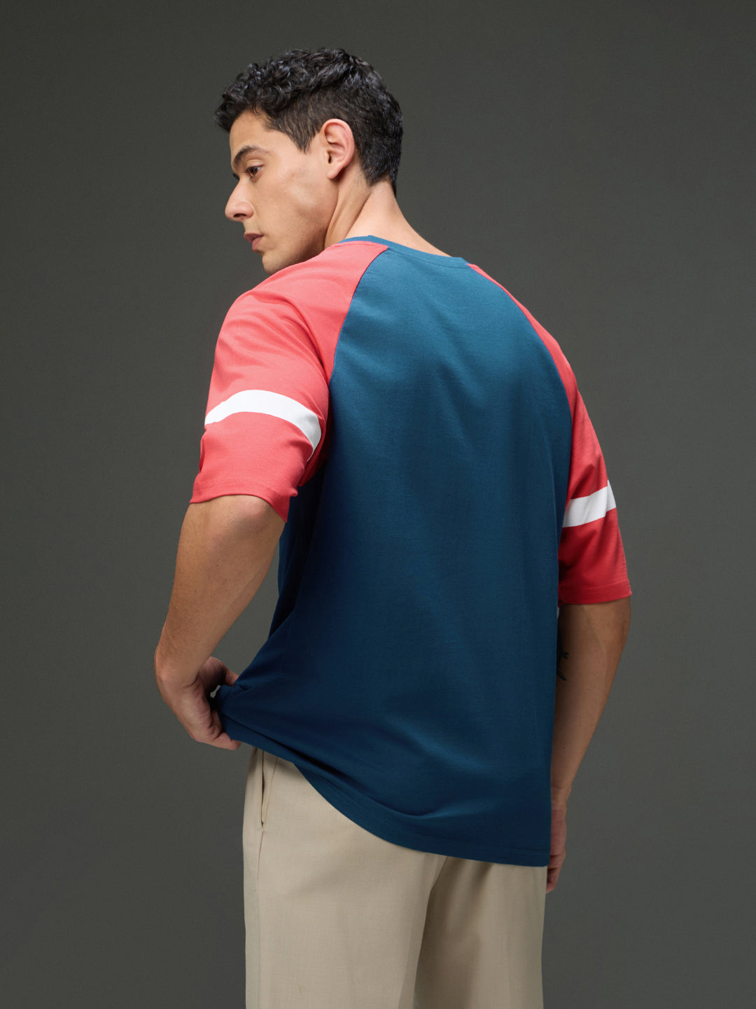 Mens Round Neck Raglan Sleeve Printed Oversized Fit Tshirt