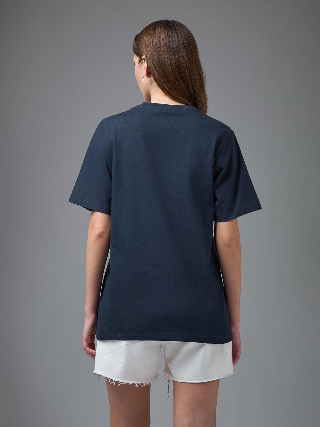 Womens Printed Round Neck Oversized Fit Tshirt