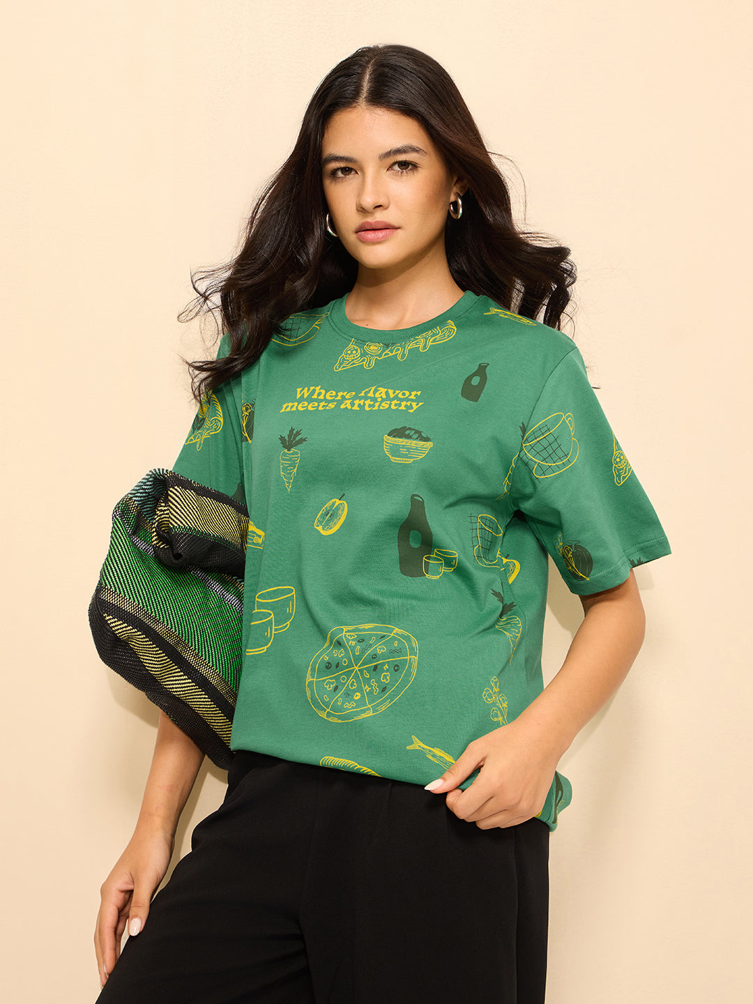 Womens All Over Printed Oversized Fit Cotton T-Shirt