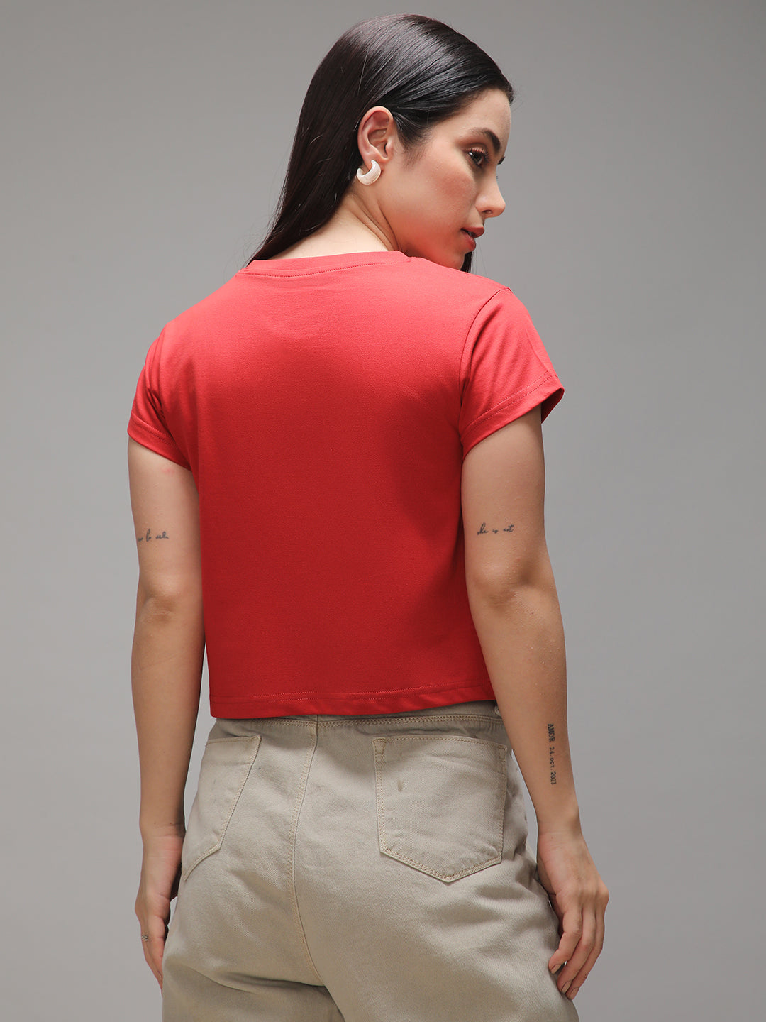 Womens Half Sleeve Round Neck Embroidery Regular Fit Tshirts