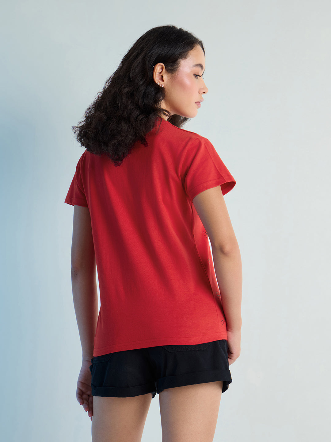 Womens Stud Detailed Regular Fit Round Neck Tshirt 