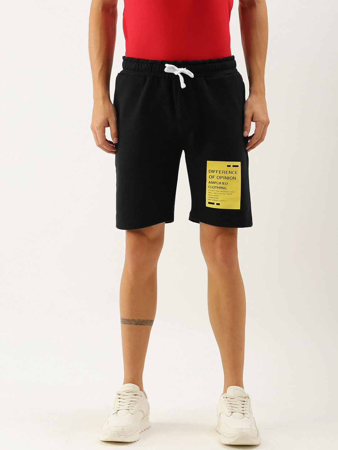 Men Black Typography Printed Mid-Rise Regular Shorts