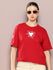 Womens Half Sleeve Round Neck Embroidery Oversized Fit Tshirts