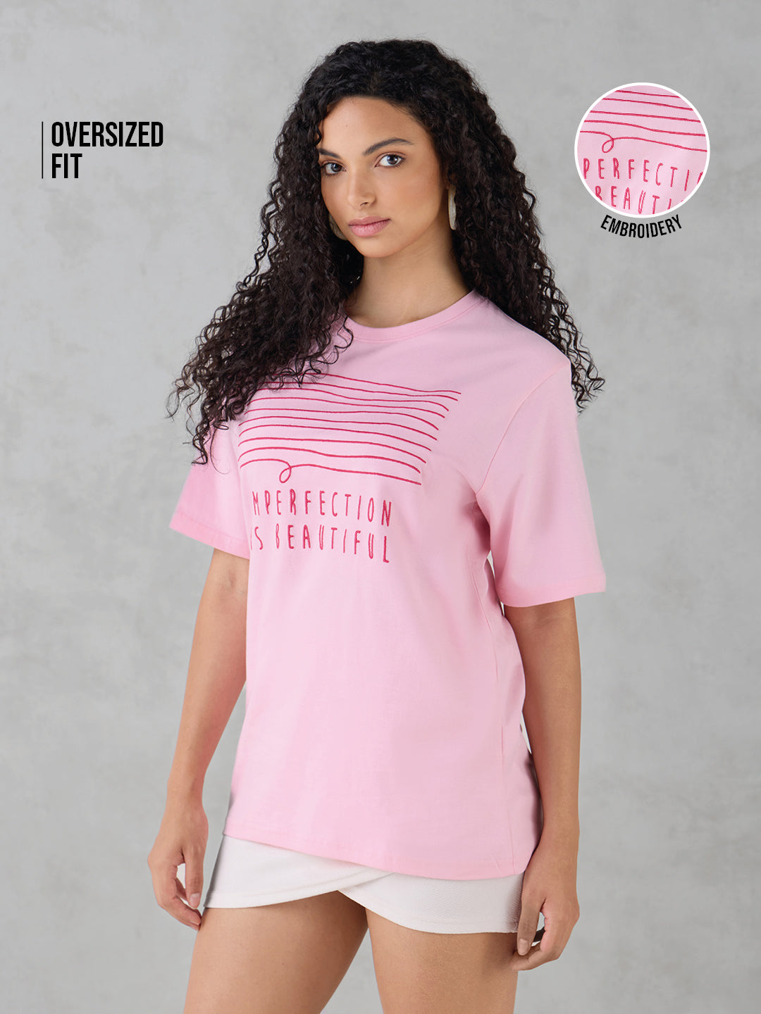 Womens Half Sleeve Embroidery Oversized Fit Tshirt