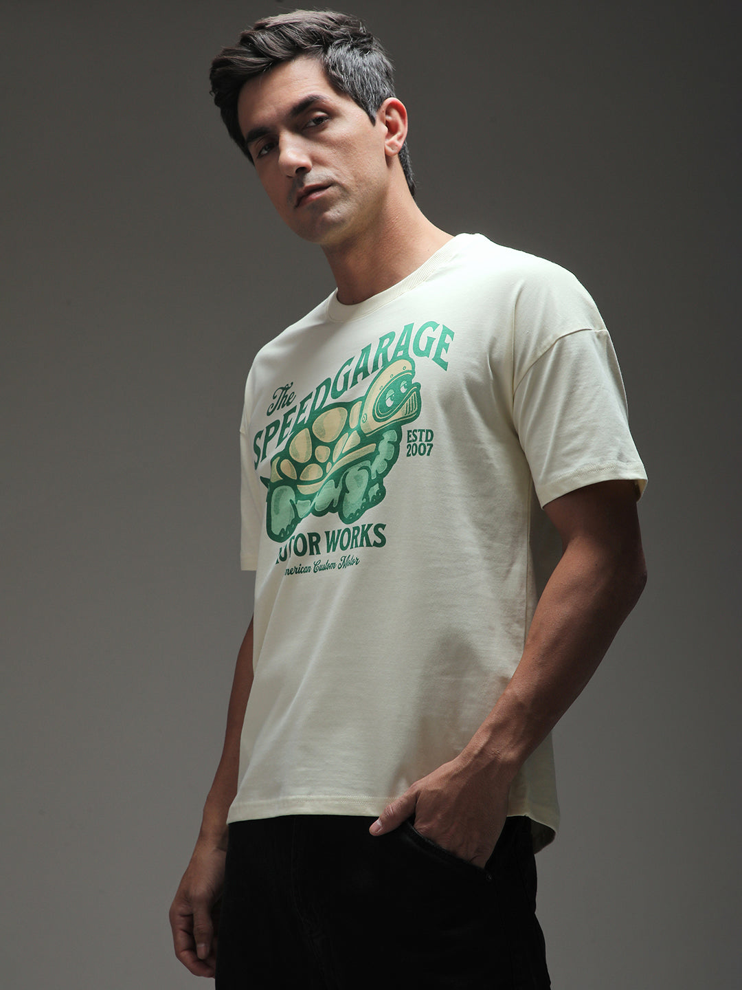 Mens Half Sleeve Drop Shoulder Printed Oversized Fit T-Shirts