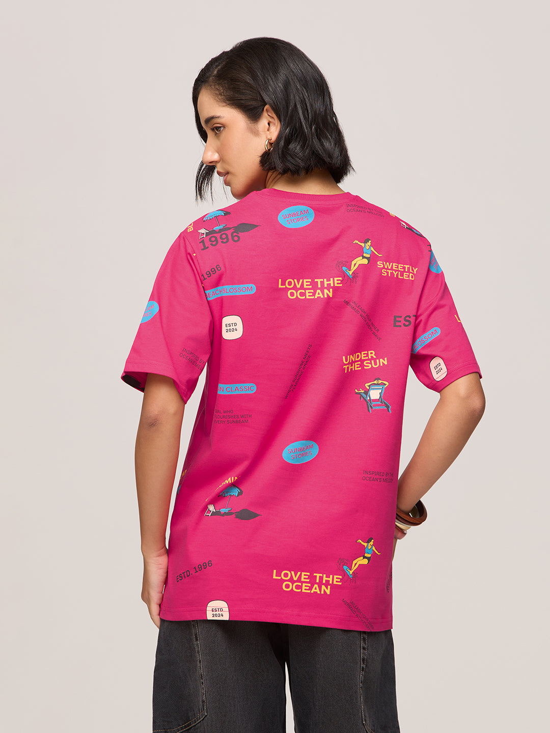 Womens Printed Oversized Fit Cotton T-Shirt