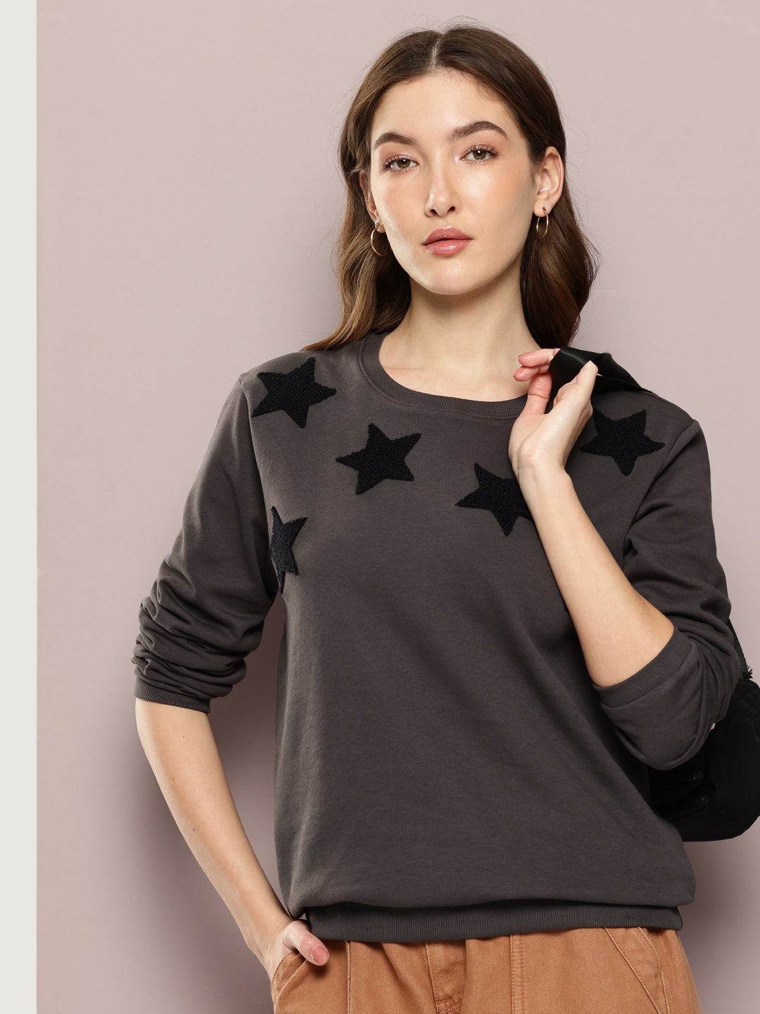 Womens Full Sleeve Round Neck Embroidered Relaxed Fit Tshirts