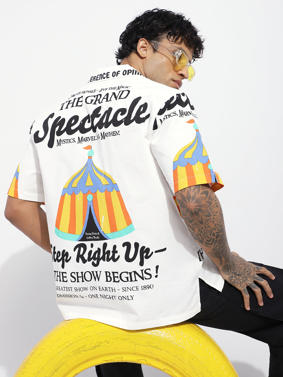 Men Boxy Regular Short Sleeve Printed White Shirt