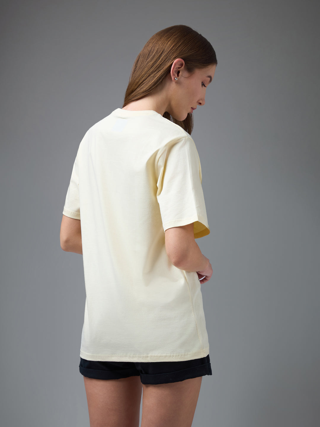 Womens Printed Round Neck Oversized Fit Tshirt
