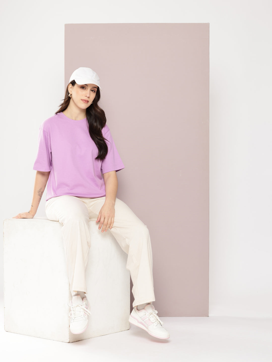 Womens Half Sleeve Round Neck Solid Oversized Fit Tshirts