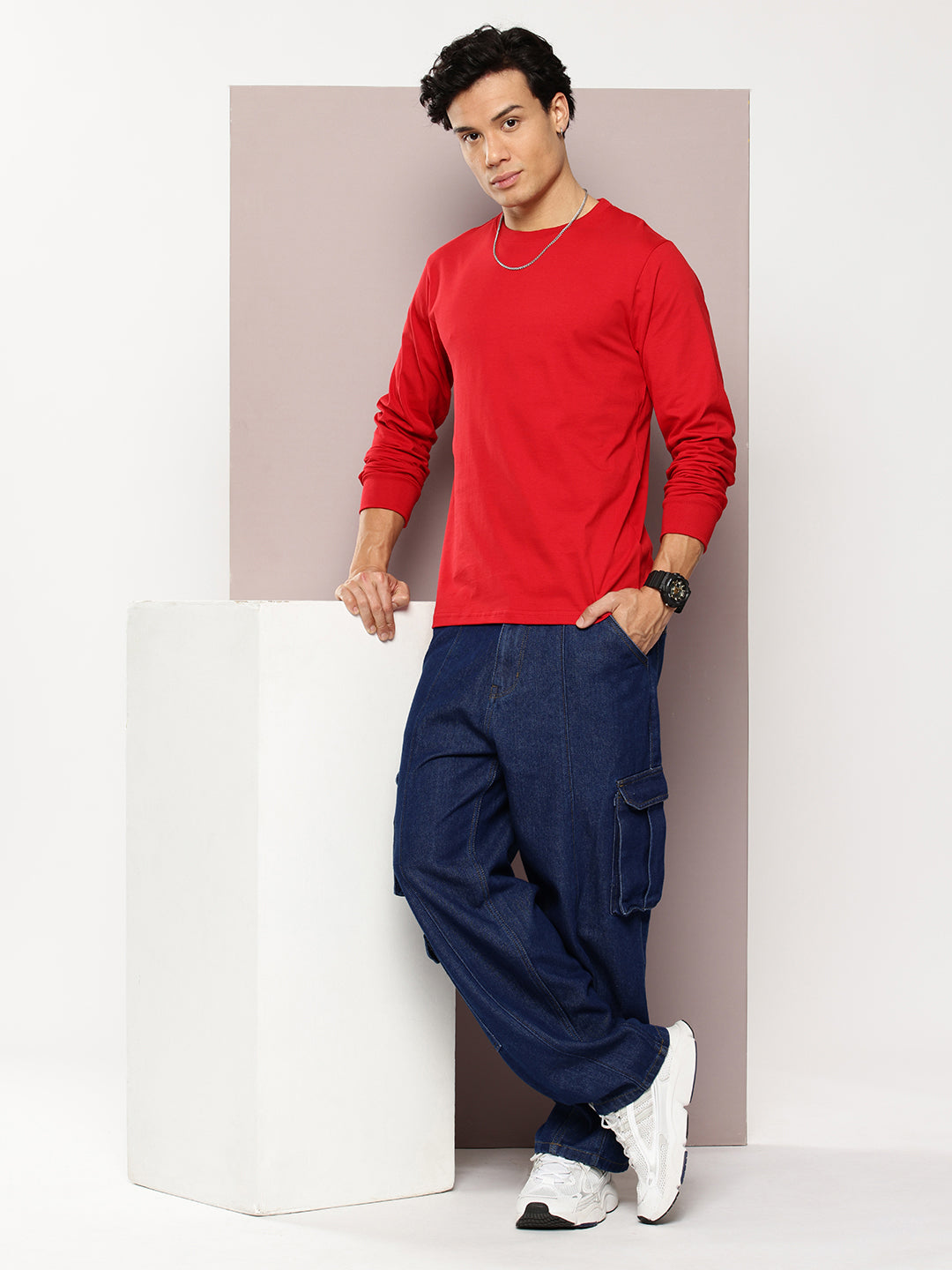 Mens Full Sleeve Round Neck Solid Regular Fit Tshirts