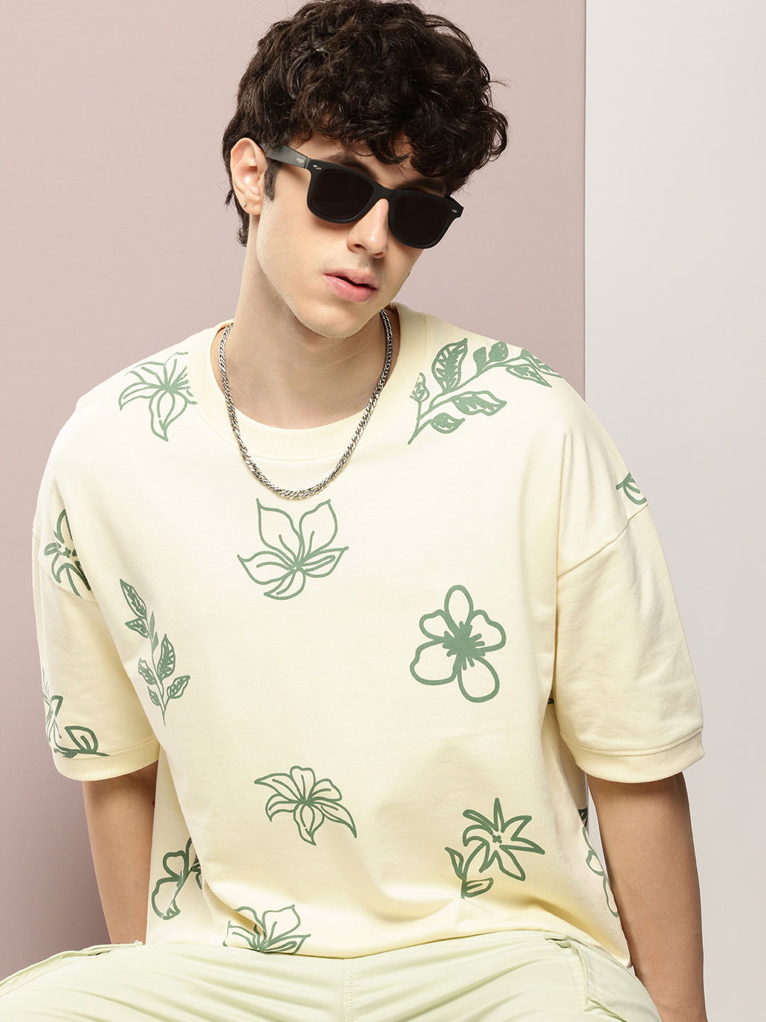 Mens Half Sleeve Round Neck All-Over Printed Oversized Fit Tshirts