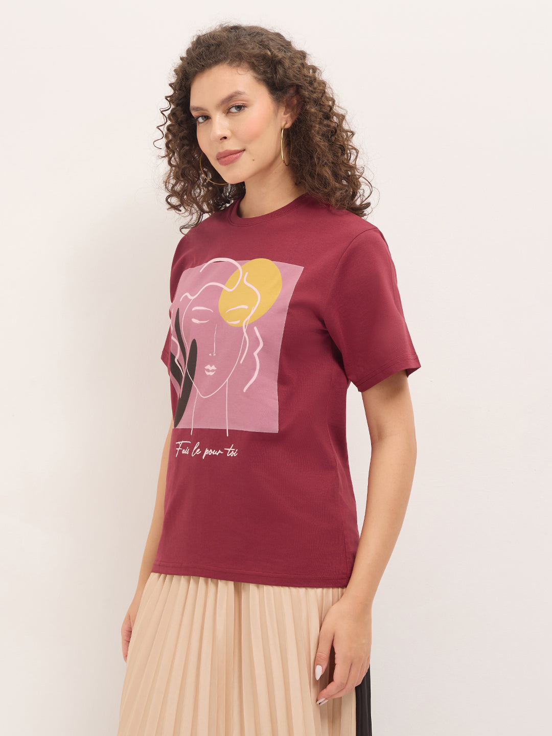 Womens Half Sleeve Round Neck Printed Oversized Fit Tshirts