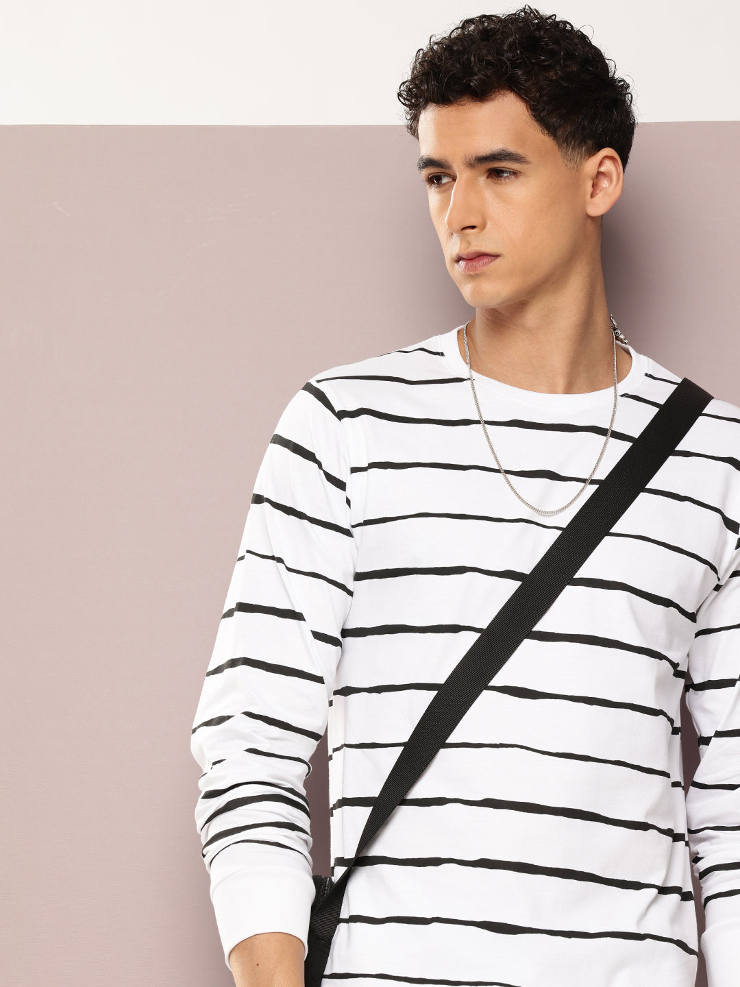 Mens Full Sleeve Round Neck Striped Regular Fit Tshirts