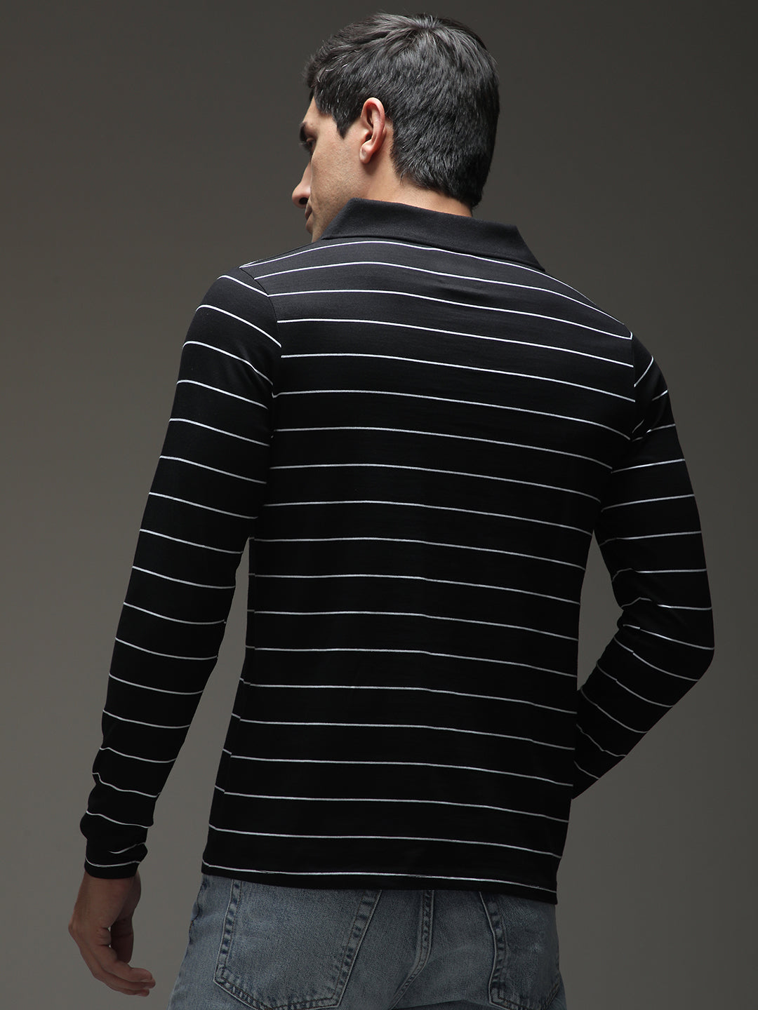 Mens Full Sleeve Polo Neck Striped Regular Fit Tshirts